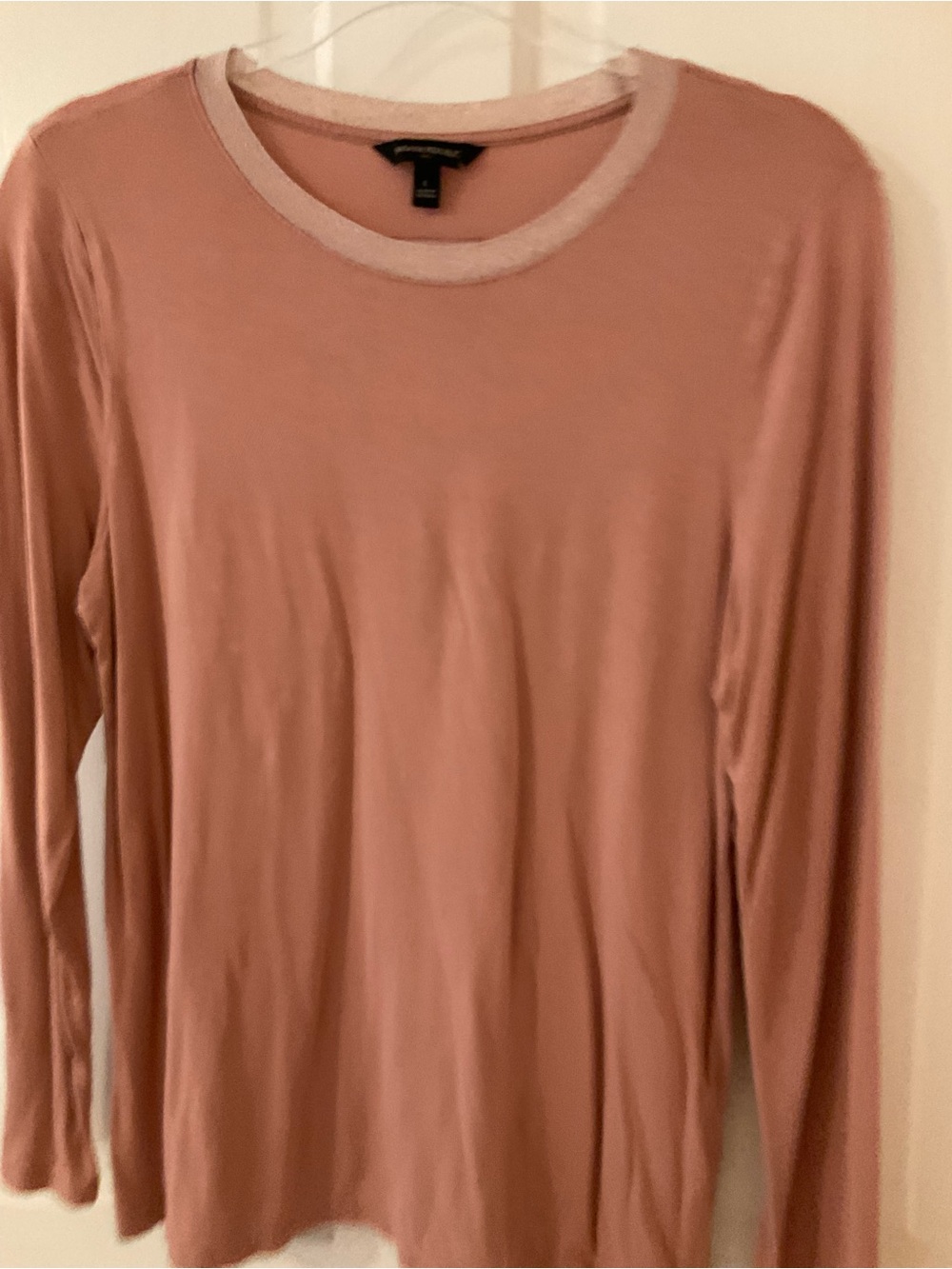 Banana Republic Dusty Rose Long Sleeve Crewneck Top with Contrast Trim